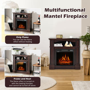 Costway 32 1400W Electric Fireplace Mantel TV Stand Space Heater W/ Shelf  Brown