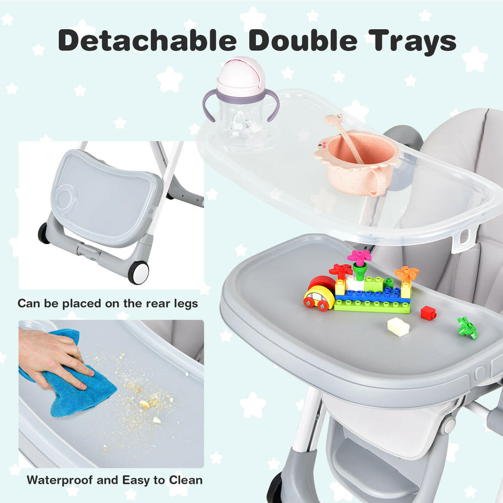 BabyJoy Baby Folding Convertible High Chair w/Wheel Tray Adjustable