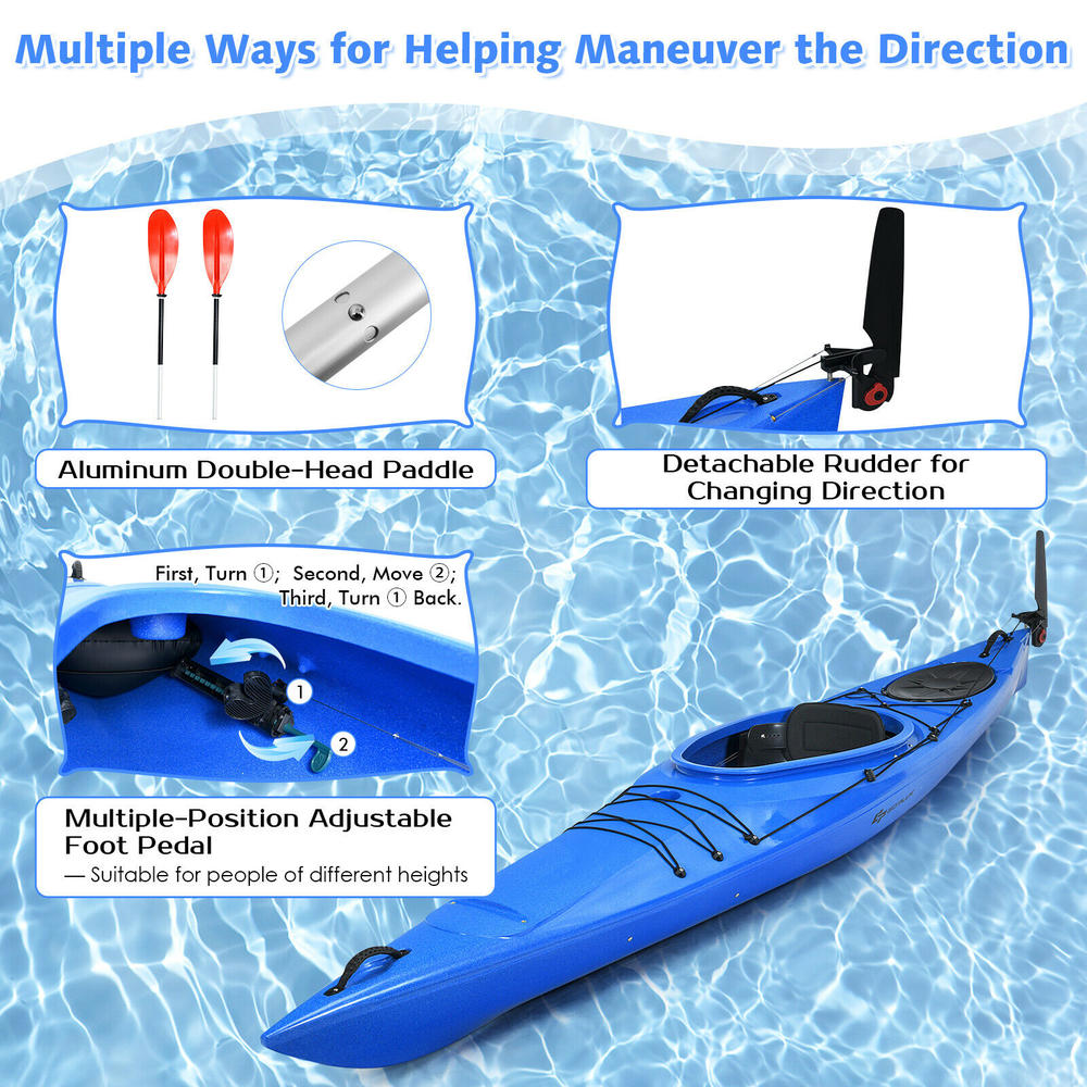 Goplus Single Sit-in Kayak Single Fishing Kayak Boat W/ Paddle & Detachable Rudder Blue
