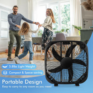 Costway ES10087US-BK 20 Box Fan Portable Floor Fan Window Fan with 3 Speed  Settings u0026 Knob Control