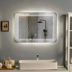 Goplus Rectangle Bathroom LED Mirror Wall Mounted 3-Color Dimmable Touch Switch Makeup