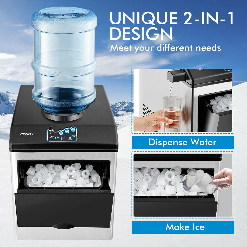 Costway 2-in-1 Stainless Steel Countertop Ice Maker Water Dispenser 48Lbs/24H w/ Scoop