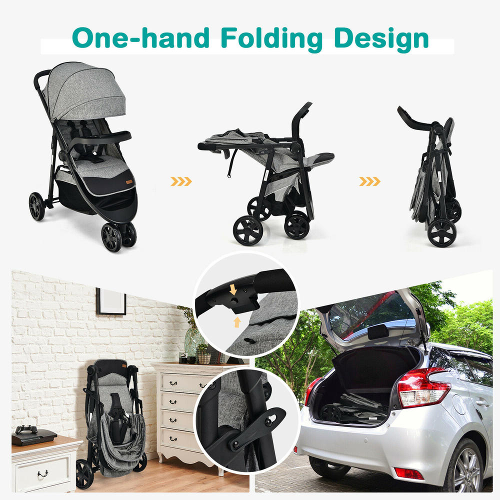 BabyJoy Baby Jogging Stroller Jogger Travel System w/Adjustable Canopy for Newborn Grey