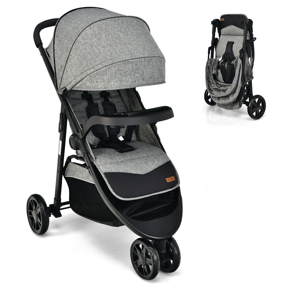 BabyJoy Baby Jogging Stroller Jogger Travel System w/Adjustable Canopy for Newborn Grey