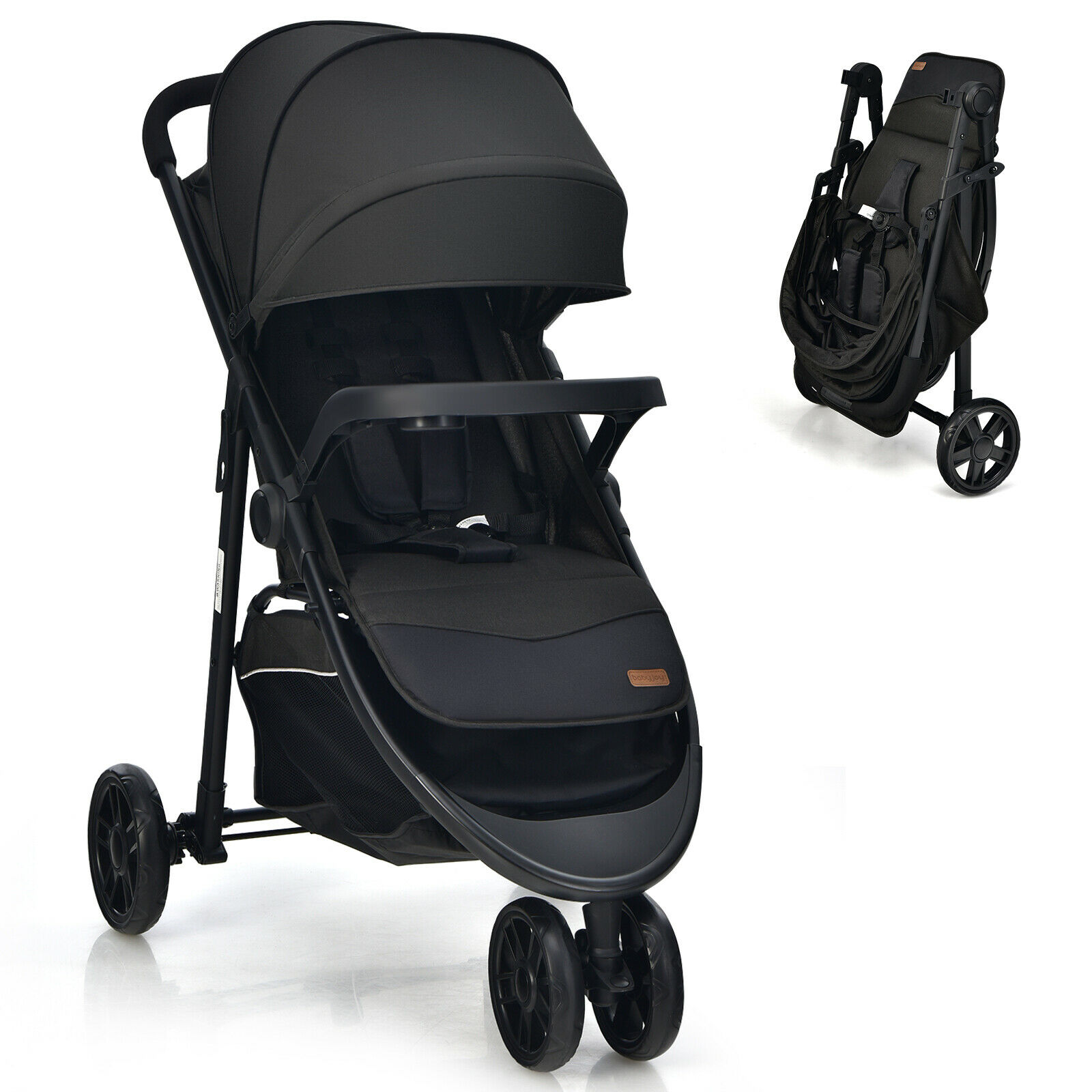 BabyJoy Baby Jogging Stroller Jogger Travel System w/Adjustable Canopy for Newborn Black