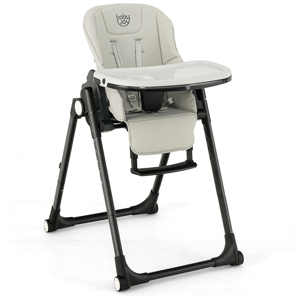 BabyJoy 4-in-1 Foldable Baby High Chair Height Adjustable Feeding Chair w/ Wheels Grey