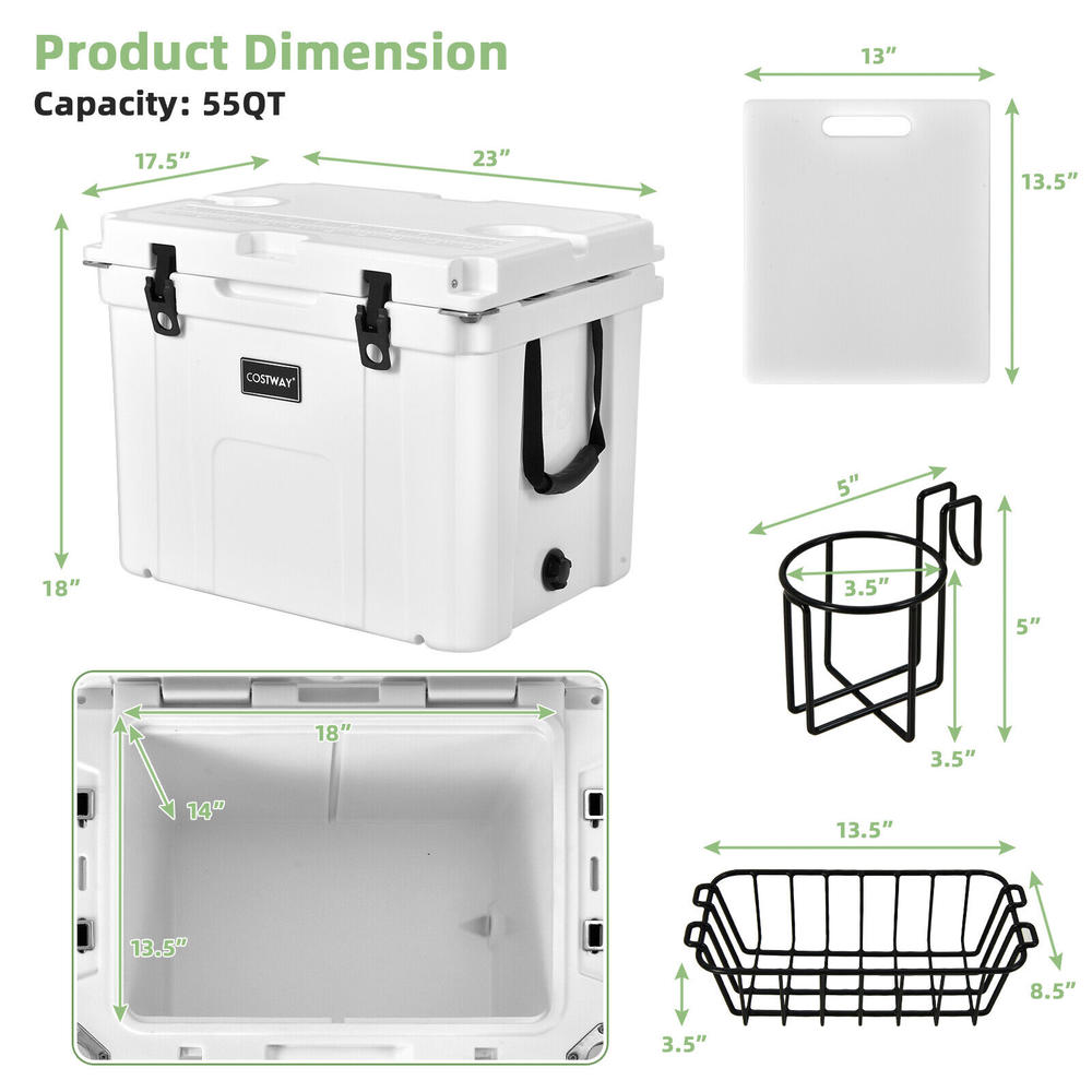 Costway 55 Quart Cooler Portable Ice Chest w/ Cutting Board Basket for
