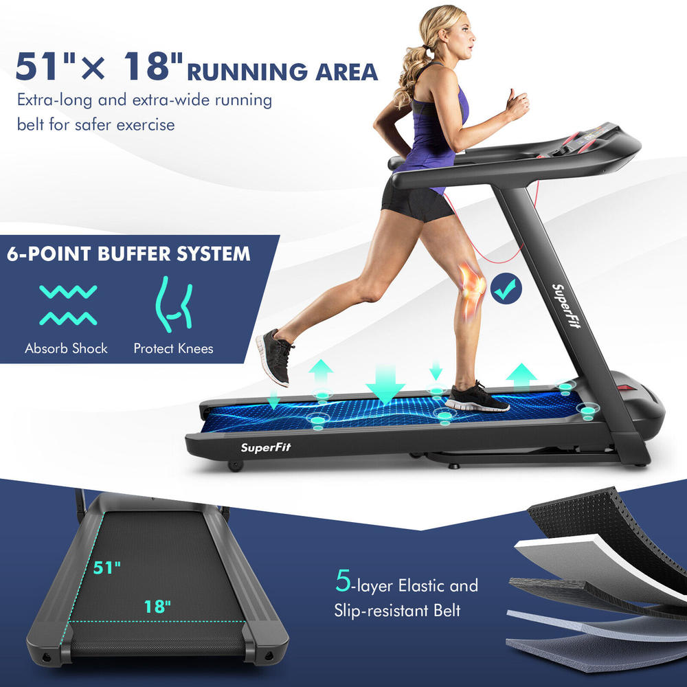 Superfit 4.75HP Folding Treadmill w/Preset Programs Touch Screen Voice