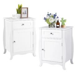 Costway 2PCS Nightstand with Drawer Cabinet Curved Legs Sofa Side End Accent Table White