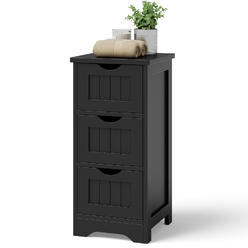 Costway Bathroom Floor Cabinet Freestanding Storage Organizer Black w/ 3 Drawers