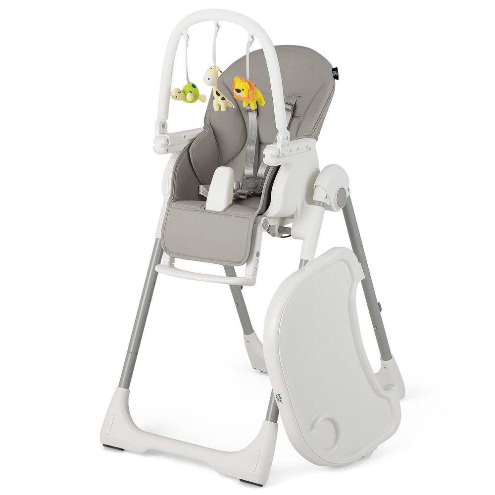 BabyJoy Foldable Baby High Chair w/ 7 Adjustable Heights & Free Toys Bar for Fun Grey