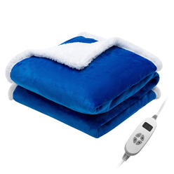Costway 50" x 60"Electric Heated Blanket Throw Reversible Flannel & Sherpa Blanket Blue