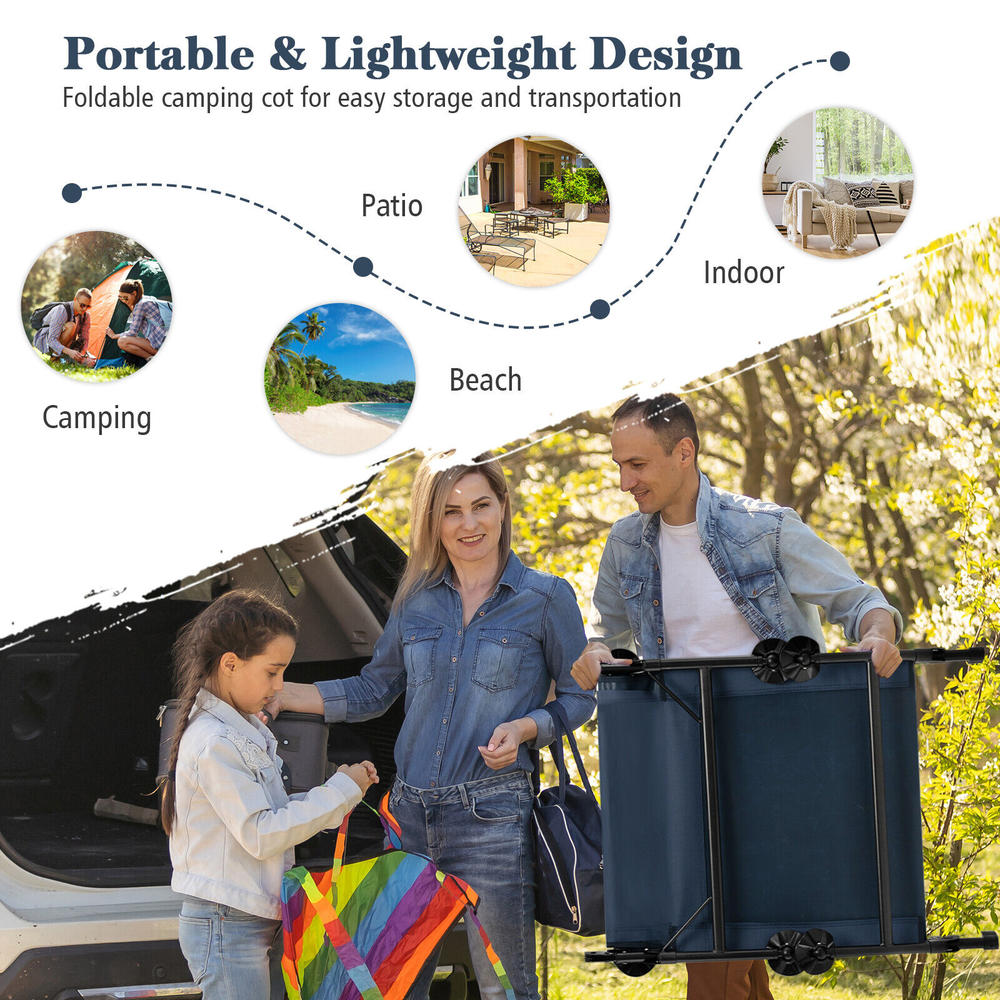 Goplus Folding Camping Cot W/ Detachable Mattress & 6-Position Adjustable Backrest Navy