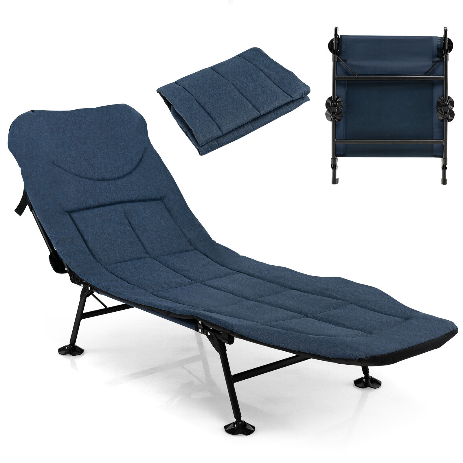 Goplus Folding Camping Cot W/ Detachable Mattress & 6-Position Adjustable Backrest Navy