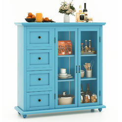 Costway Buffet Sideboard Table Kitchen Storage Cabinet w/ Drawers & Doors Blue