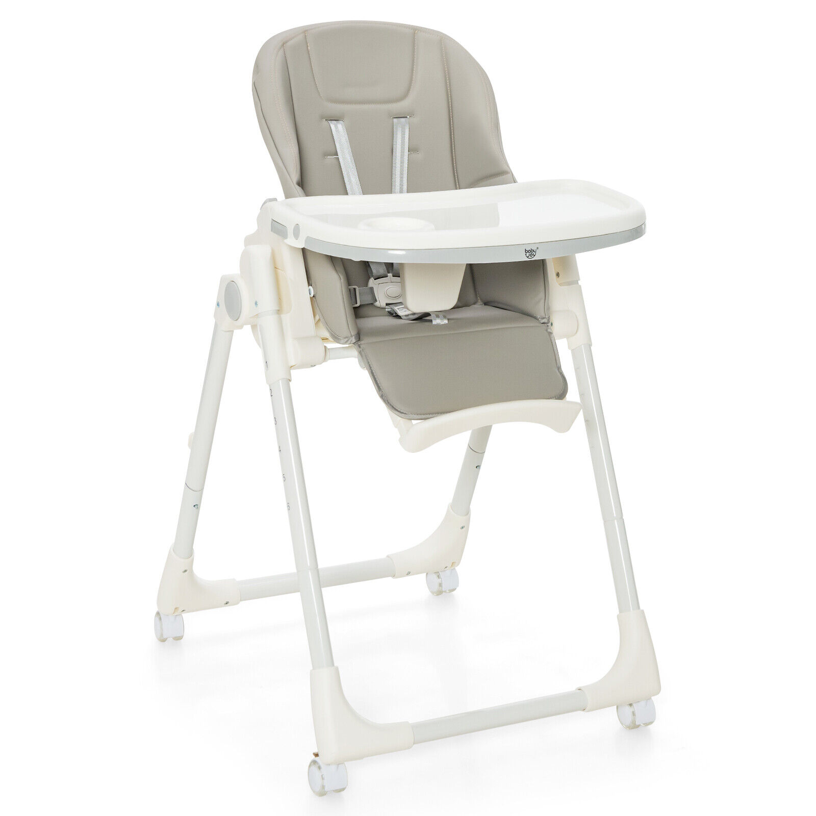 BabyJoy Foldable Baby Highchair w/ 360° Rotating Wheels & Height Adjustment Grey