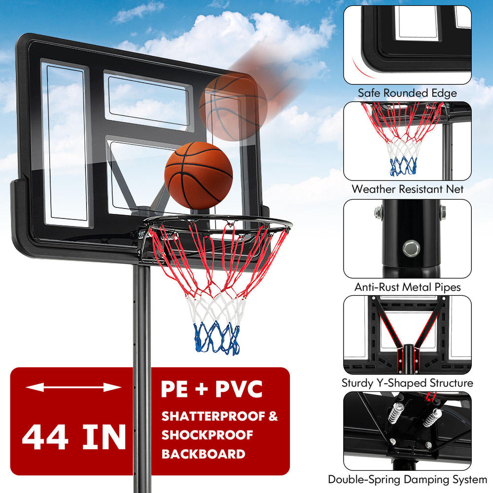Costway 4.25-10FT Portable Adjustable Basketball Hoop System w/44'' Backboard 2 Nets