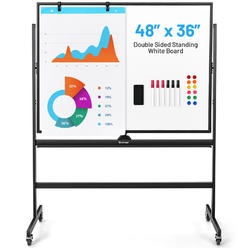 Costway 48?x36? Mobile Magnetic Double-Sided Reversible Whiteboard Height Adjust