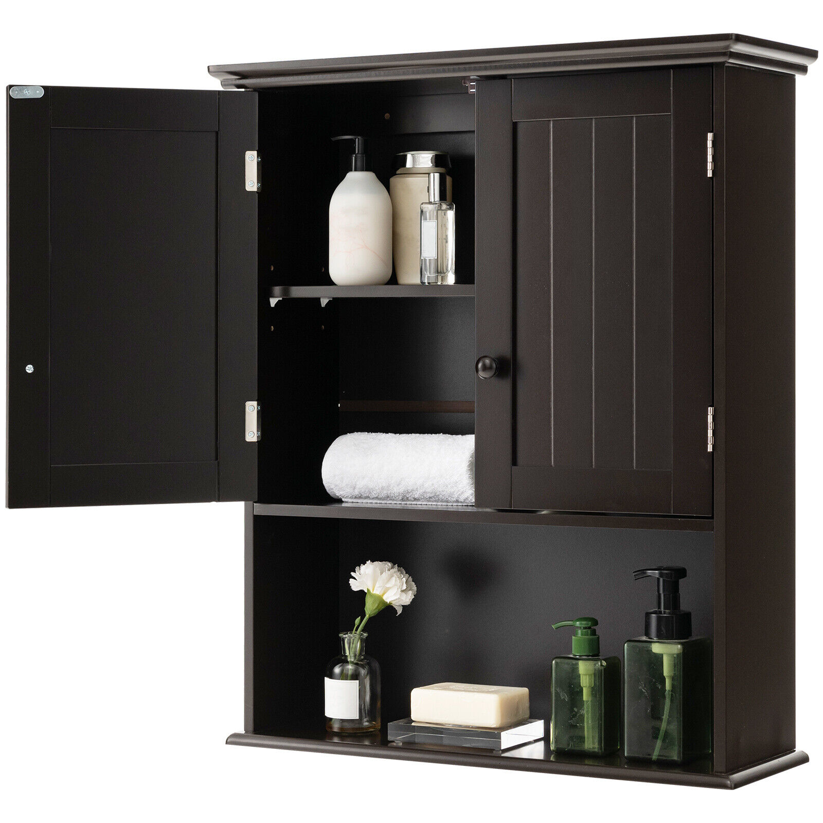 Costway Wall Mount Bathroom Cabinet Wooden Medicine Cabinet Storage ...