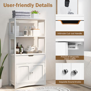 Costway Bathroom Storage Cabinet W/Drawer 2 Open Shelfu0026Door Cupboard Large  Floor cabinet