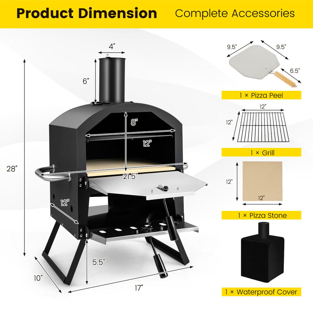 Costway NP10814BK 2Layer Pizza Oven Wood Fired Pizza Grill Outside