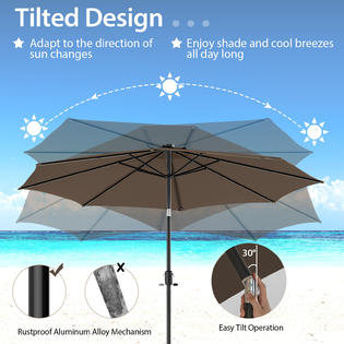 Goplus NP10823CF 10 FT 112 LED Solar-Lighted Patio Market Umbrella Crank  Tilt Outdoor Coffee