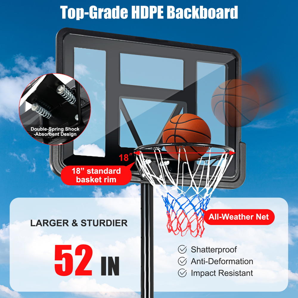 Goplus Portable Basketball Hoop Stand Adjustable Height W/Shatterproof Backboard Wheels