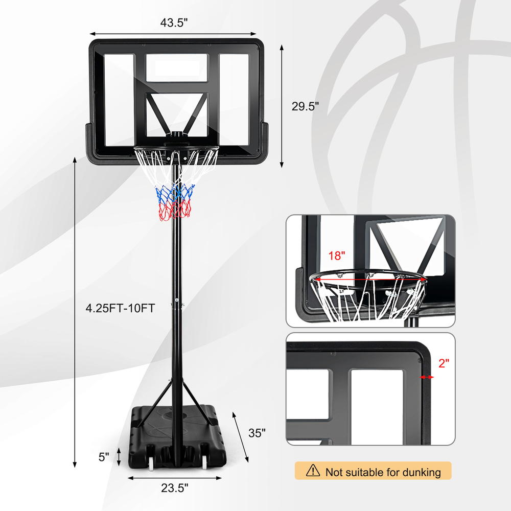 Goplus Portable Basketball Hoop Stand Adjustable Height W/Shatterproof Backboard Wheels