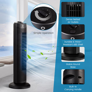 Fantask EP23485BK 35W 28'' Oscillating Tower Fan 3 Wind Speed Quiet  Bladeless Cooling Room