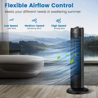 Fantask EP23485BK 35W 28'' Oscillating Tower Fan 3 Wind Speed Quiet  Bladeless Cooling Room
