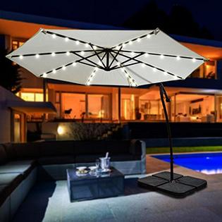 Sunrise Umbrella U022 270 Brw 9ft Cantilever Solar Powered Led Light Patio Umbrella Outdoor Garden Brown