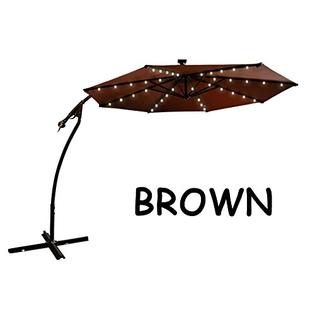 Sunrise Umbrella U022 270 Brw 9ft Cantilever Solar Powered Led Light Patio Umbrella Outdoor Garden Brown