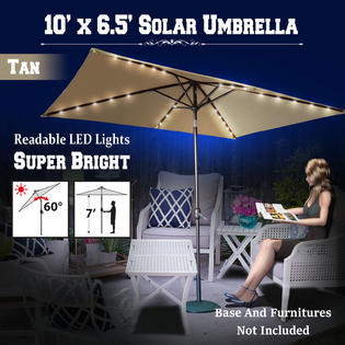 Sunrise Umbrella U075 203 Tan 10 X6 5 Solar Powered Patio Umbrella 26 Led Lights Rectangle Sunshade Outdoor Tan