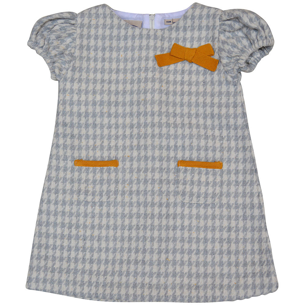 Carriage Boutique Girls' Knit Fancy Sweater Dress in Gray Houndstooth & Mustard Yellow Detail