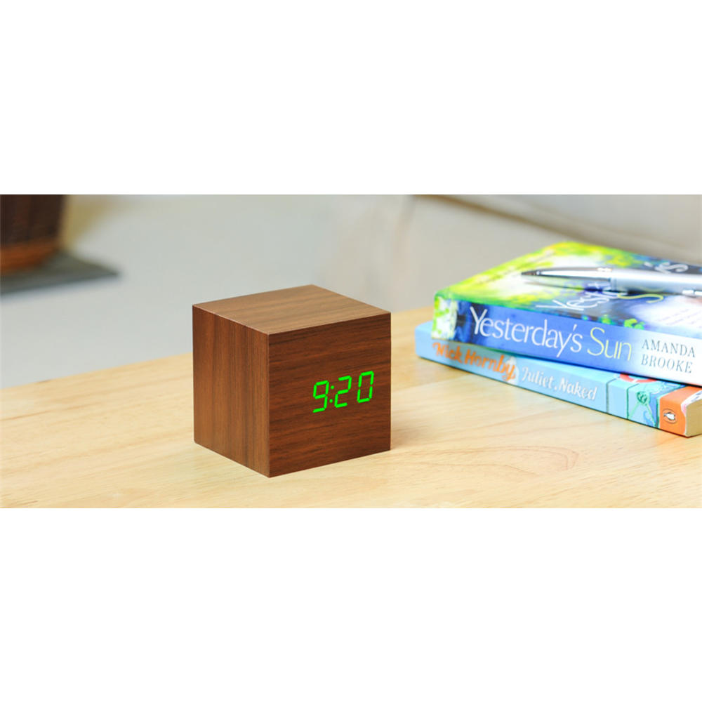 Gingko Walnut Cube Click Clock - LED Clock - GK08R8
