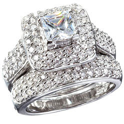 3035B 4.12ct Ice on Fire CZ /& Heart accents 2 pc Wedding Ring Set 925 Silver Oliana