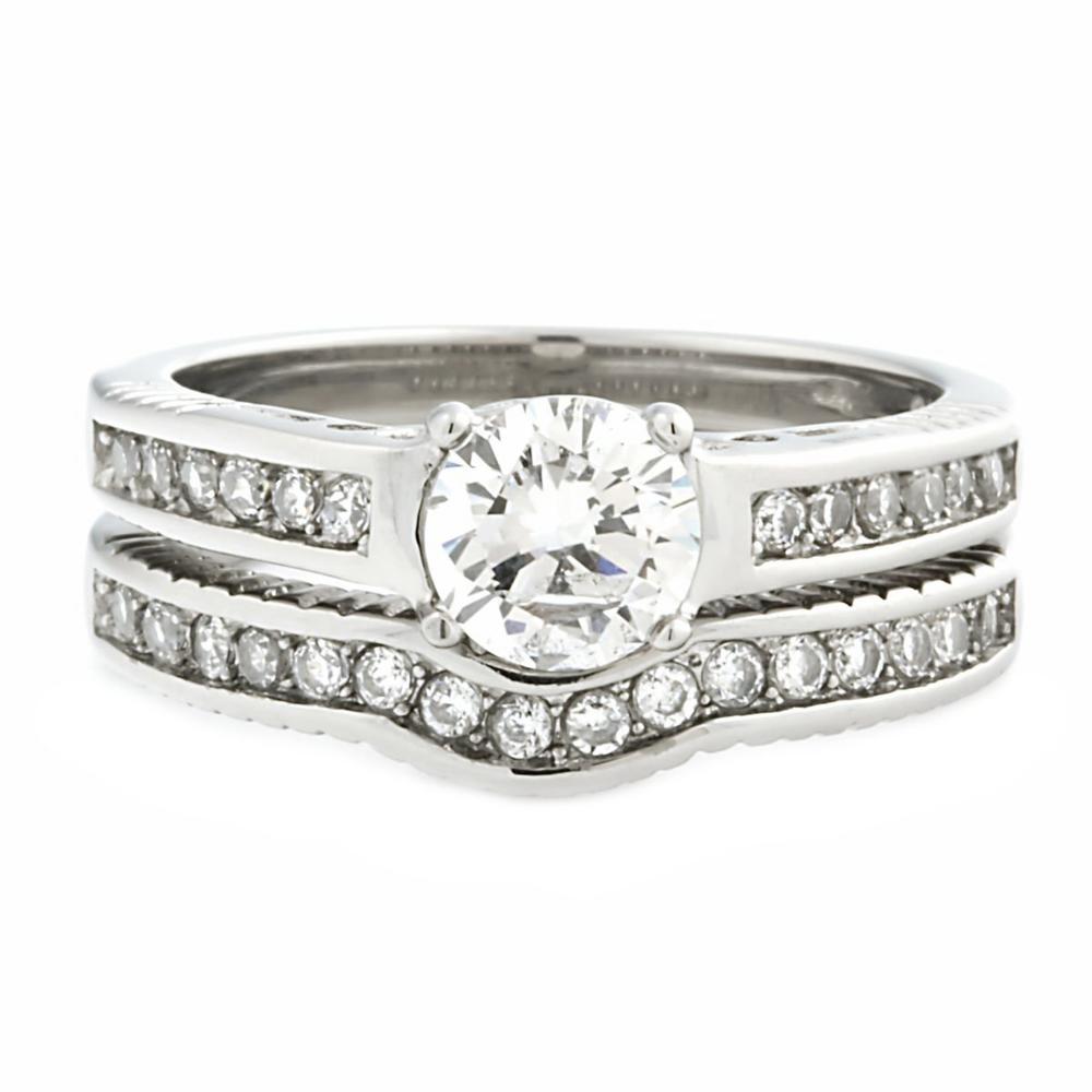 Trustmark Jewelers Bethany: 1.59ct Brilliant-cut Russian Ice on Fire CZ 2 Pc Wedding Ring Set 316 Steel 3096B