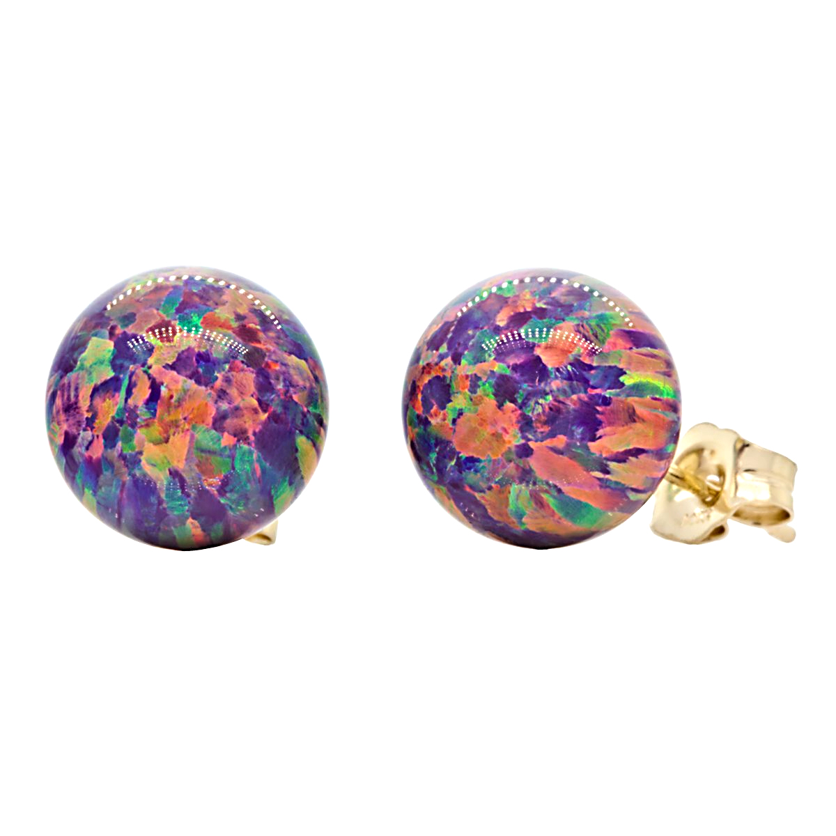 Trustmark 14K White Gold Royal Lavender Synthetic Opal Ball Stud Post Earrings 