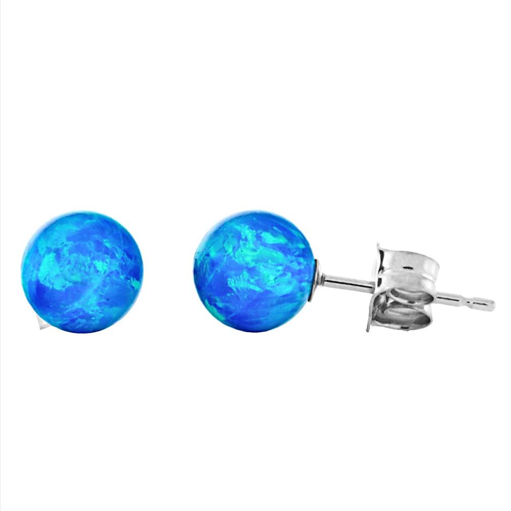 Trustmark Jewelers Oceans: 6mm Created Pacific Blue Opal Ball Stud Post Earrings Solid 14k White Gold