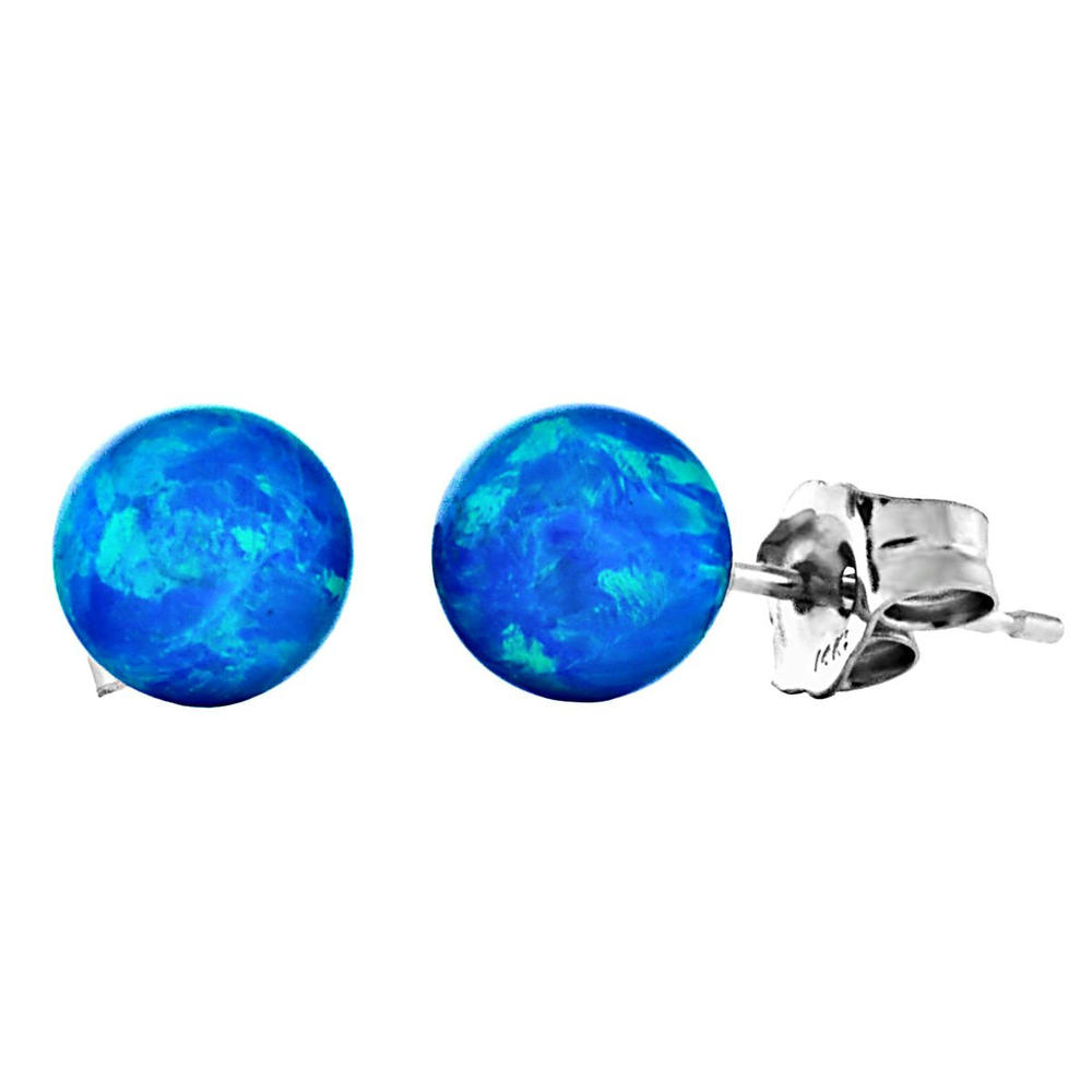 Trustmark Jewelers Oceans: 6mm Created Pacific Blue Opal Ball Stud Post Earrings Solid 14k White Gold