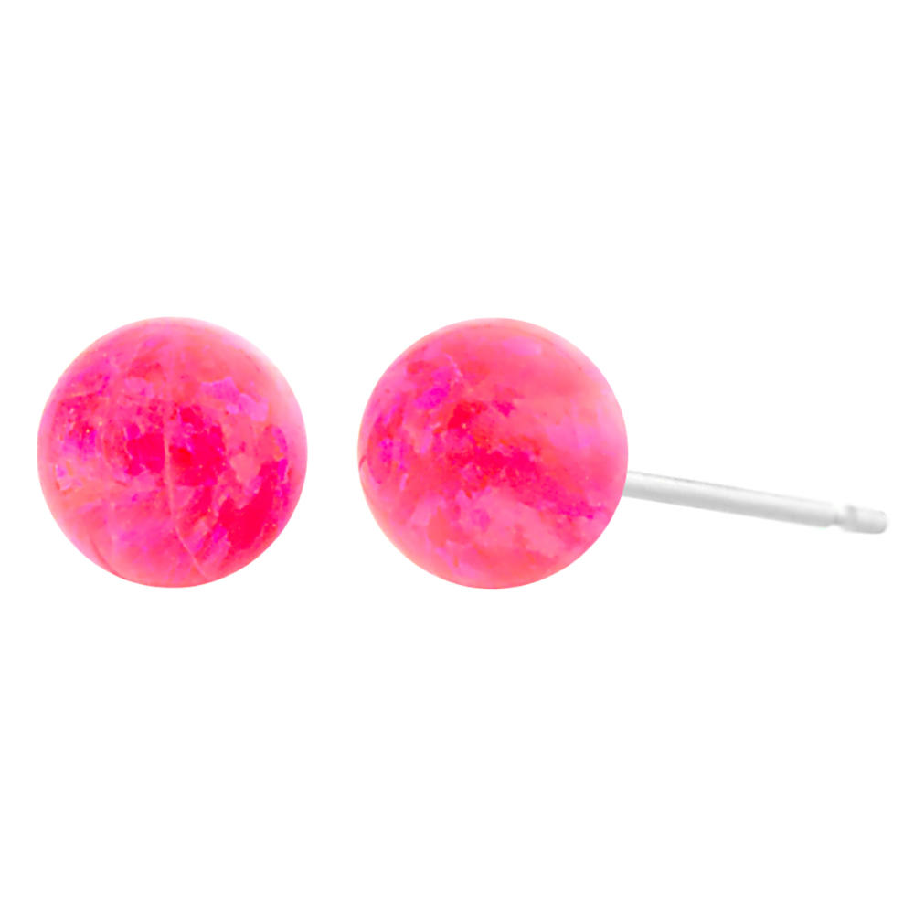 Trustmark Jewelers Pim: 6mm Created Mimosa Pink Opal Ball Stud Post Earrings Solid 14K White Gold