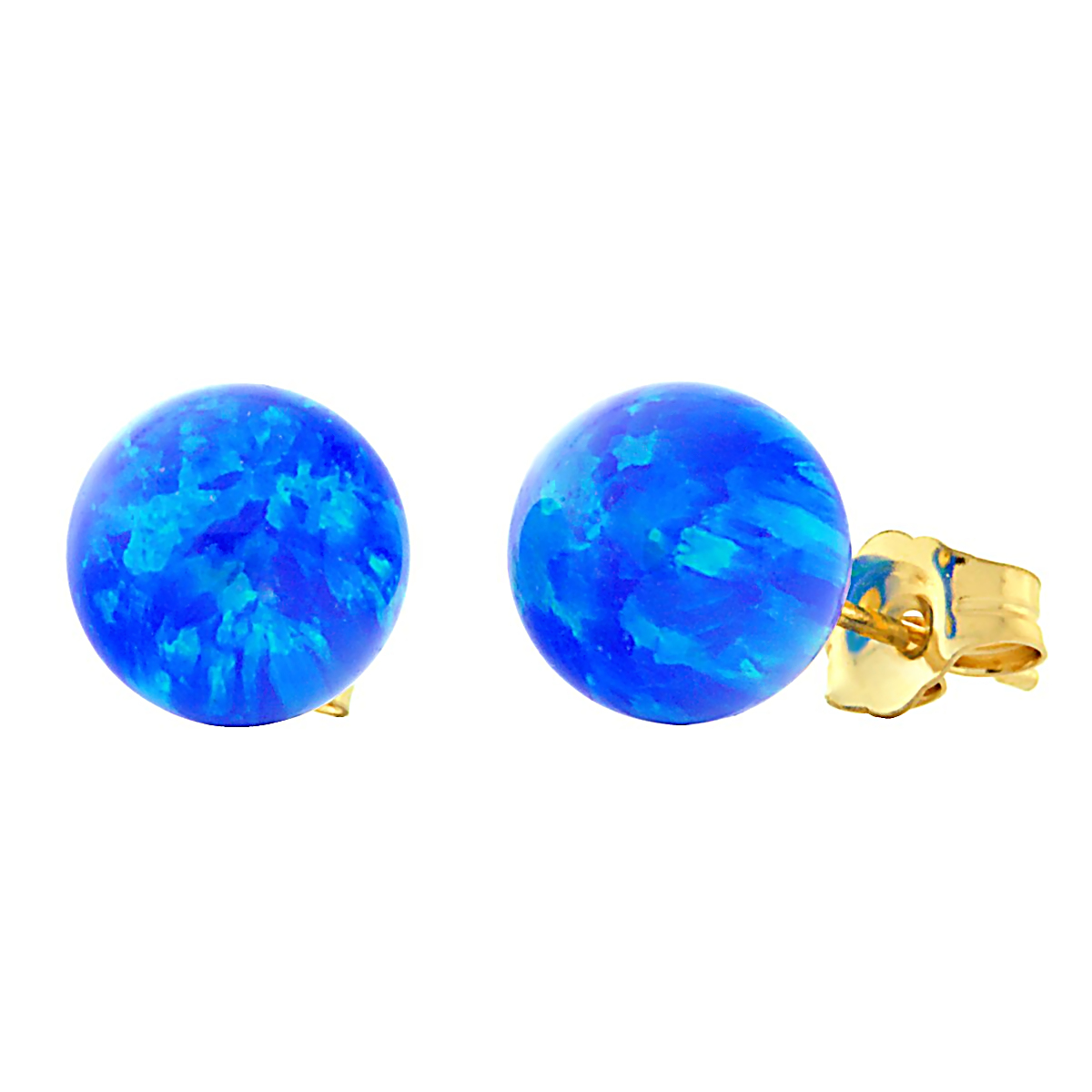 Trustmark 925 Silver 6mm Tropical Blue Created Opal Cabochon Crown Set Stud Post Earrings Oceans