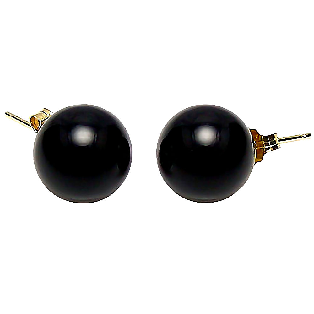 Trustmark Jewelers 10mm Natural Black Onyx Ball Stud Post Earrings Solid 14k Yellow Gold
