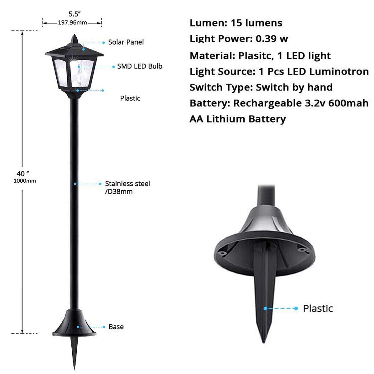 Kanstar 58042 40 Inches Mini Solar Lamp, Solar Lamp Post With Address Signal