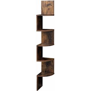 Kanstar Corner Shelf 5 Tier Floating Wall Shelf With Zigzag Design Bookshelf Rustic Brown