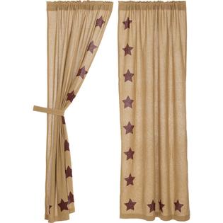 Vhc Brands Burlap W Burgundy Stars Long Panel Curtains Natural