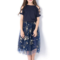 TOMCARRY Kids Girls Off-Shoulder Printed Skirt Comfortable Outfit Set
