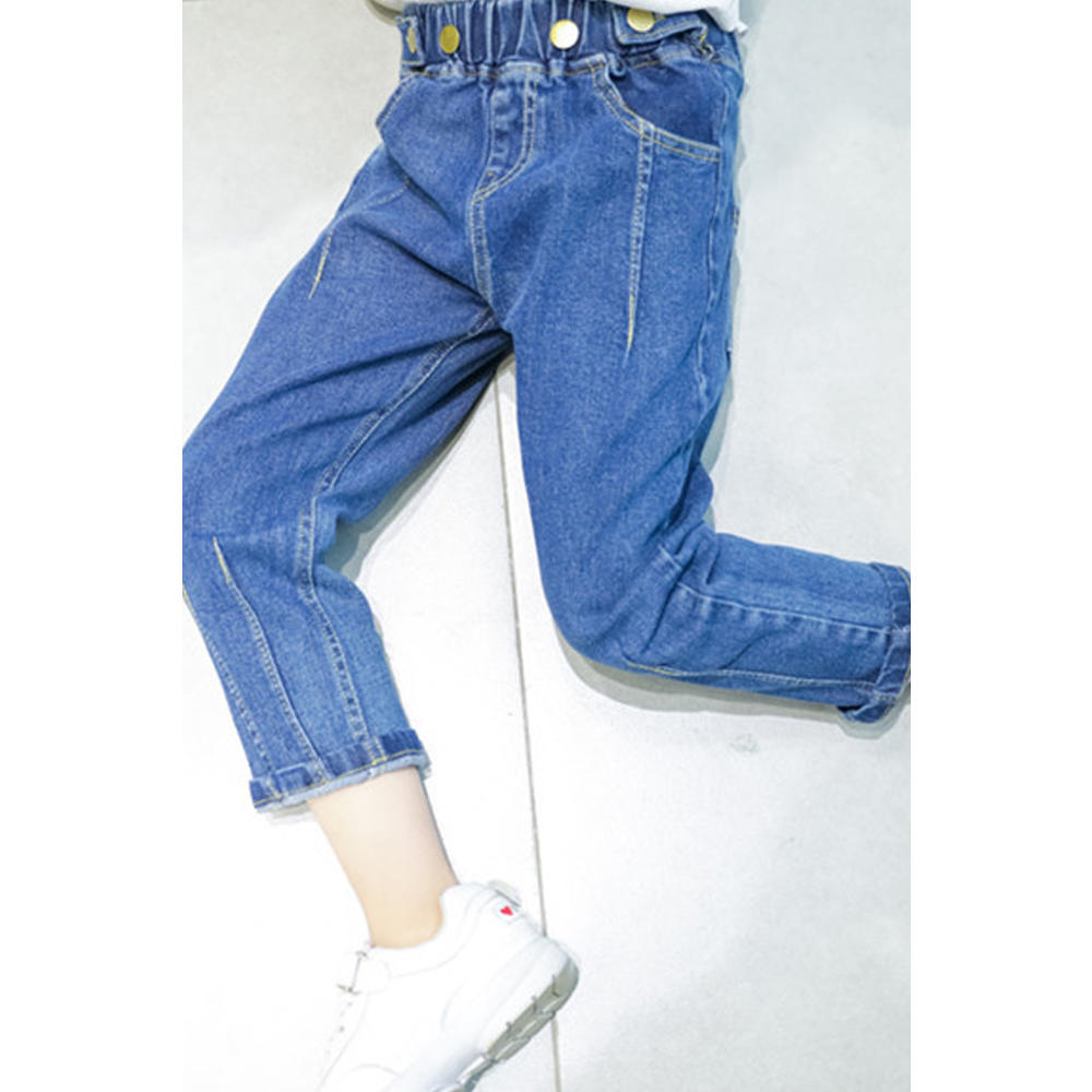 TOMCARRY Kids Girls Side Pockets Solid Colored Elegant Jeans