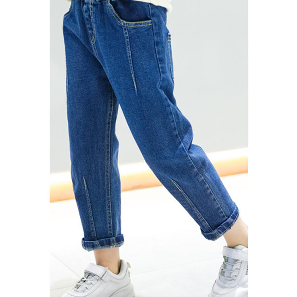 TOMCARRY Kids Girls Side Pockets Solid Colored Elegant Jeans