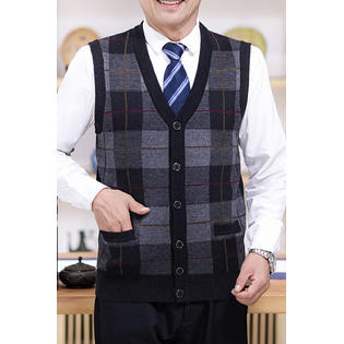 Tom Carry Men Super Comfy Warm Knit V-Neck Sleeveless Vest Cardigan